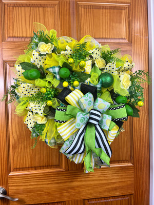 Lemon Lime Summer Wreath | Citrus Front Door Decor by Bouge Creations, view 7