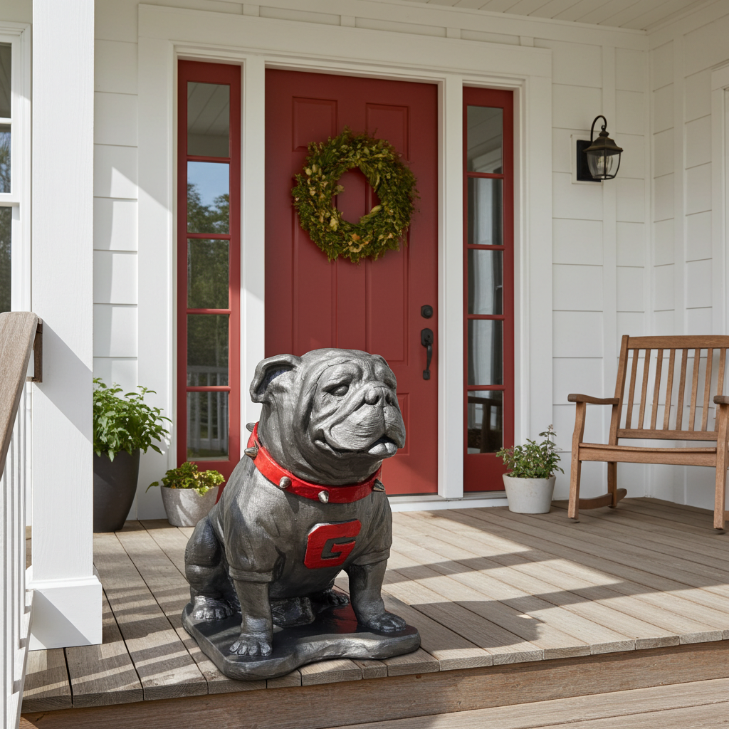 Pewter metal coating, Georgia Bulldogs Mascot Stone Sculpture for Garden, Yard, Home Decor and Porch.