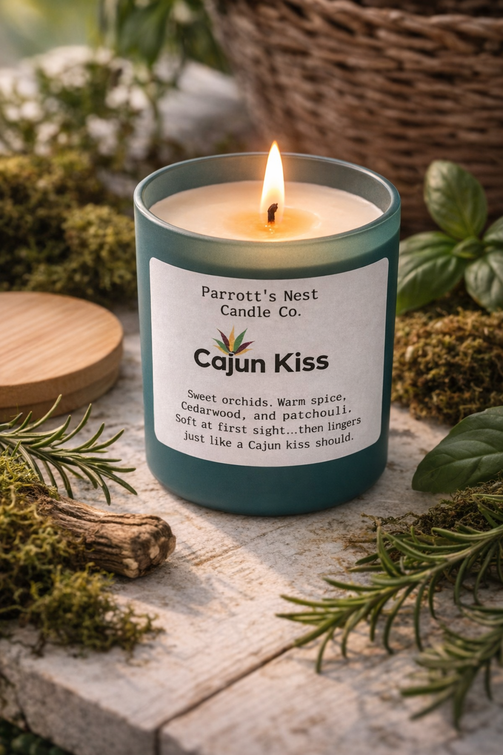 Cajun Kiss Soy Candle | 8 Hand-Poured Candle by Parrott's Nest Candle Company, scented candle detail photo 2