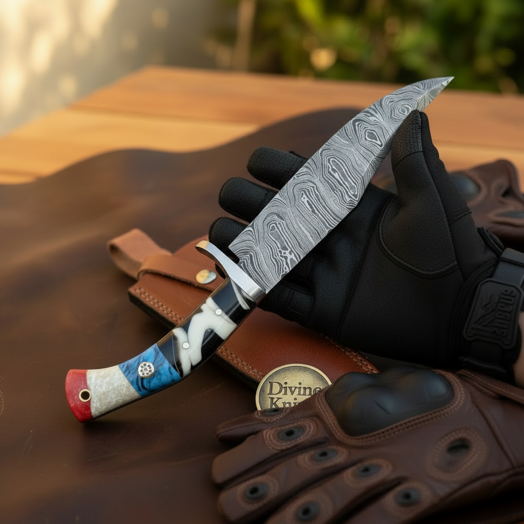 Colored Resin Handle Bowie Knife with Hand Forged Clip Point Blade and Belt Sheath by Divine Knives — product view 2
