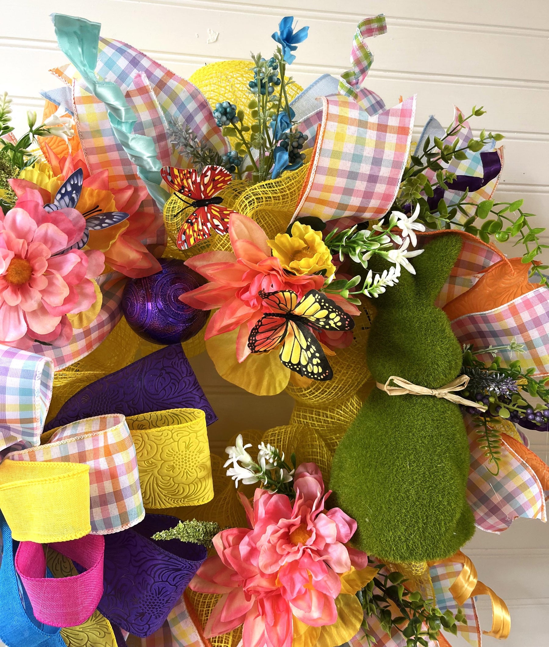 Easter Bunny Wreath | Pastel Spring Front Door Decor by Bouge Creations, view 7