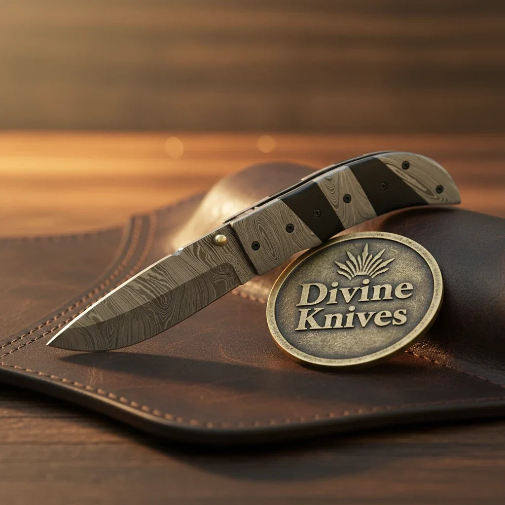 Buffalo Horn Clip Point Folding Knife blade and handle detail