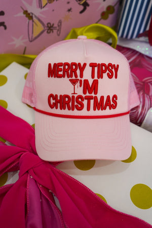 Merry Tipsy I'm Christmas - Pink Trucker Hat by KenzKustomz, view 1