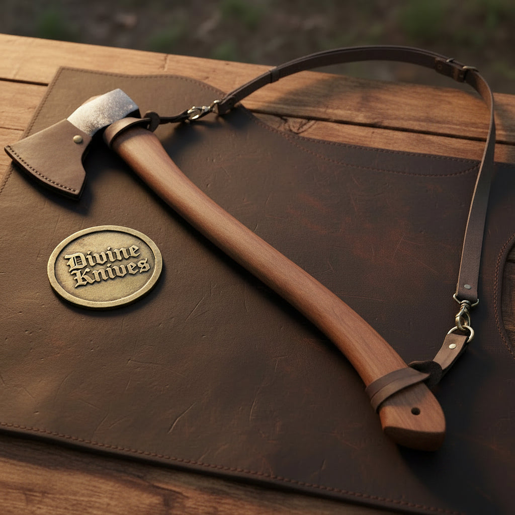 Hand-Forged Carving Axe with Ash Handle & Wooden Wedge by Divine Knives — product view 2