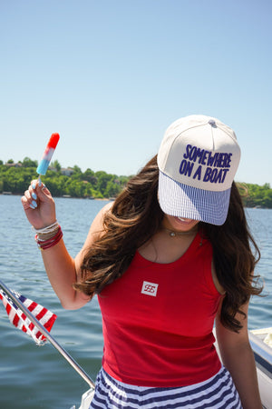 Somewhere On A Boat - Navy Stripe Trucker Hat