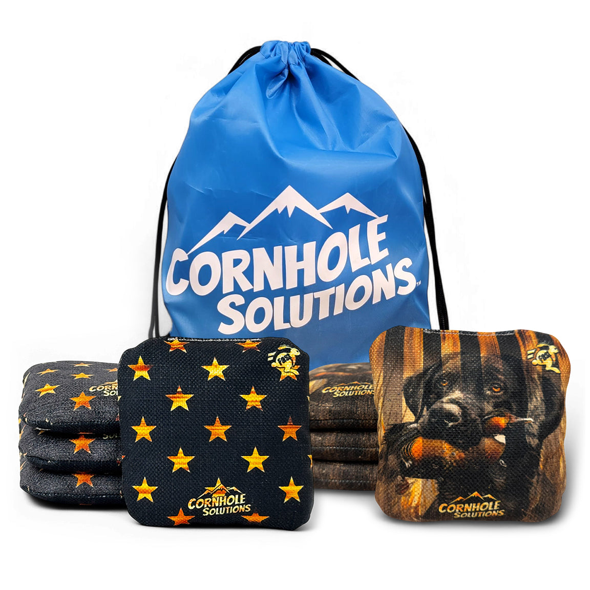 Labrador/Rustic Stars - Pro Style REC Cornhole Bags – Regulation 6"x6" – Full Set of 8 Cornhole Solutions