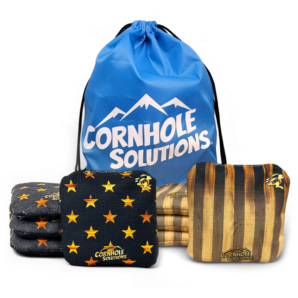Stripes/Rustic Stars - Pro Style REC Cornhole Bags – Regulation 6"x6" – Full Set of 8 Cornhole Solutions