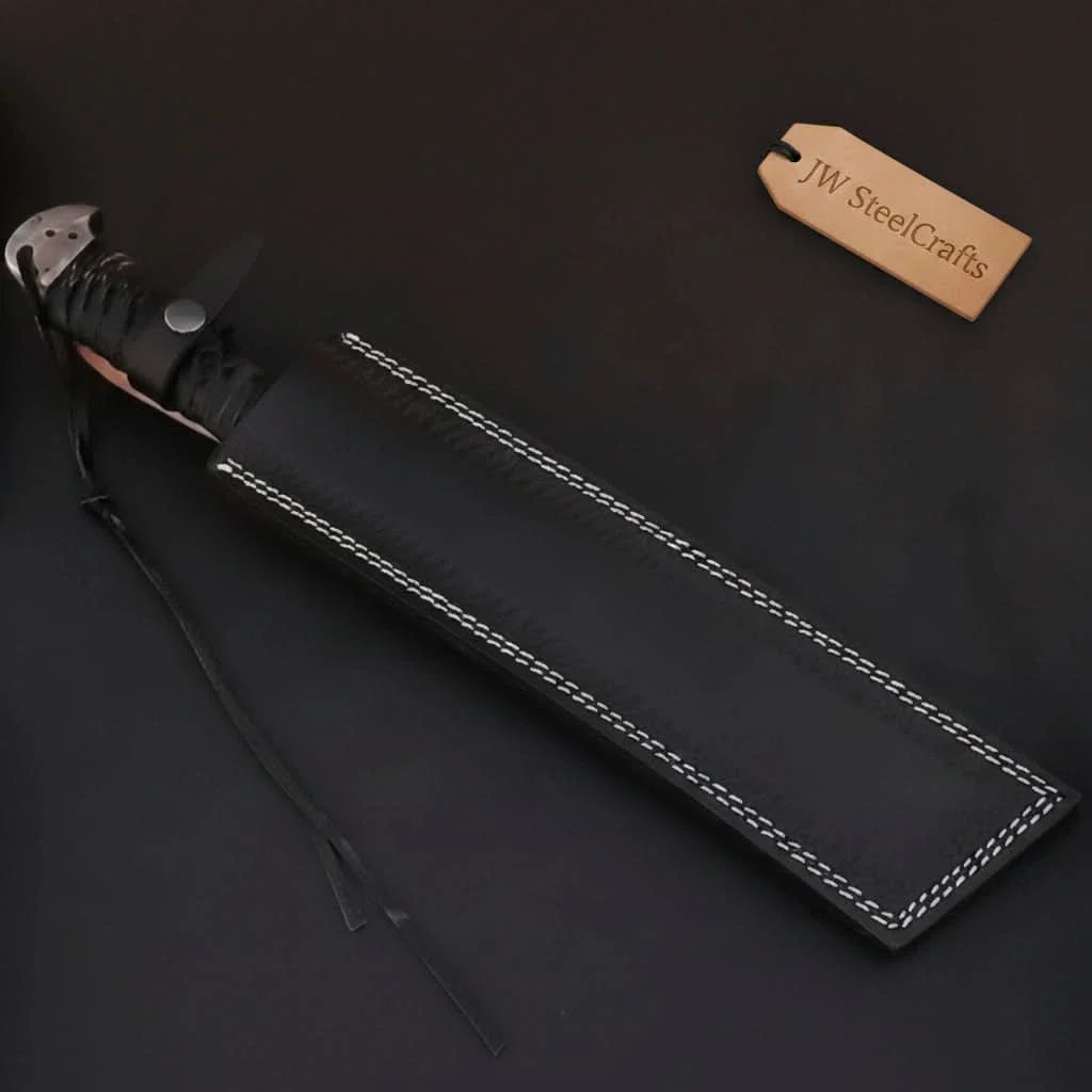 9 Inch Damascus Steel Tanto Knife with Cord Wrapped Handle – 16 Inch Overall by JW SteelCrafts, Damascus knife detail photo 2