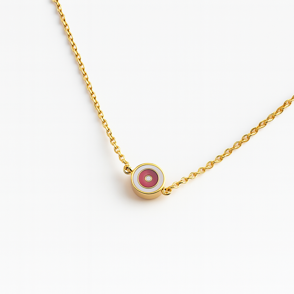 Delilah Evil Eye Necklace | Pink | Gold Vermeil handmade jewelry by Ke Bella