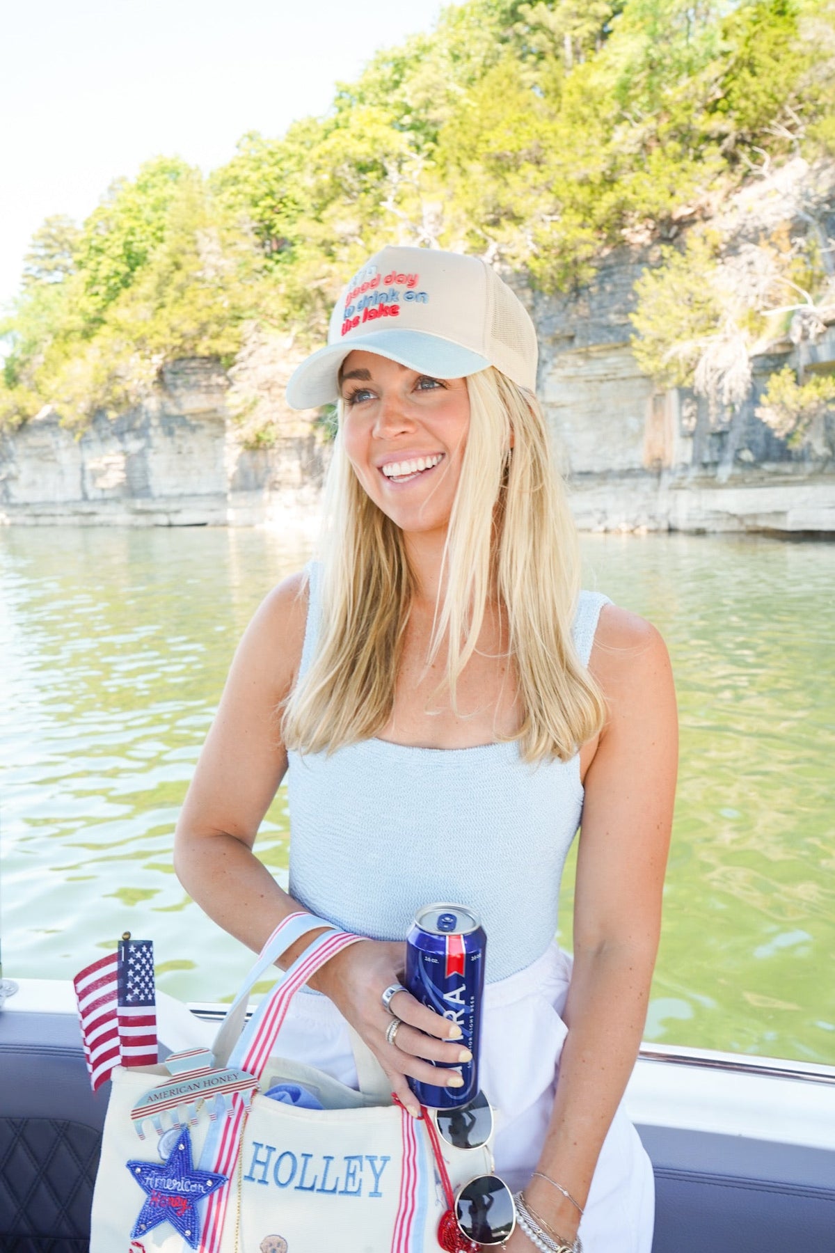 Good Day to Drink on the Lake - Baby Blue Corduroy Hat by KenzKustomz — product view 10