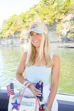 Good Day to Drink on the Lake - Baby Blue Corduroy Hat by KenzKustomz — product view 10