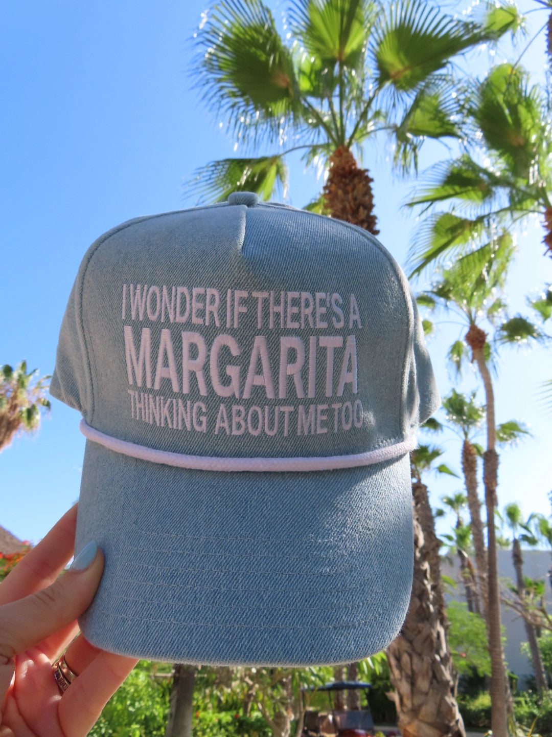 I Wonder If There's A Margarita Thinking About Me Too - Denim Hat by KenzKustomz — product view 2