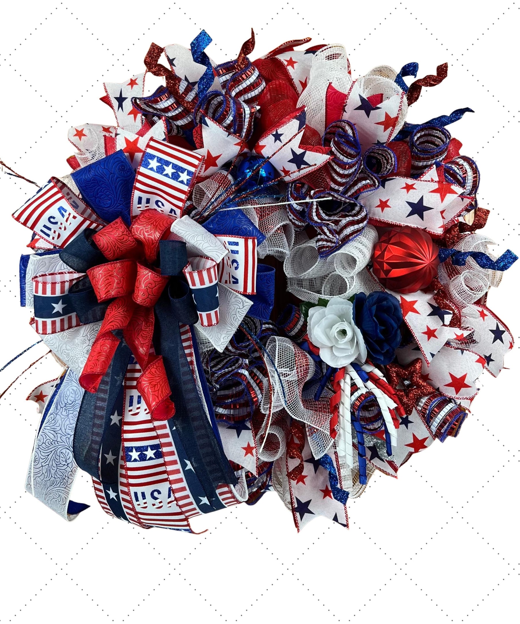 Patriotic 4th of July Wreath | Stars & Stripes Door Decor handmade by Bouge Creations
