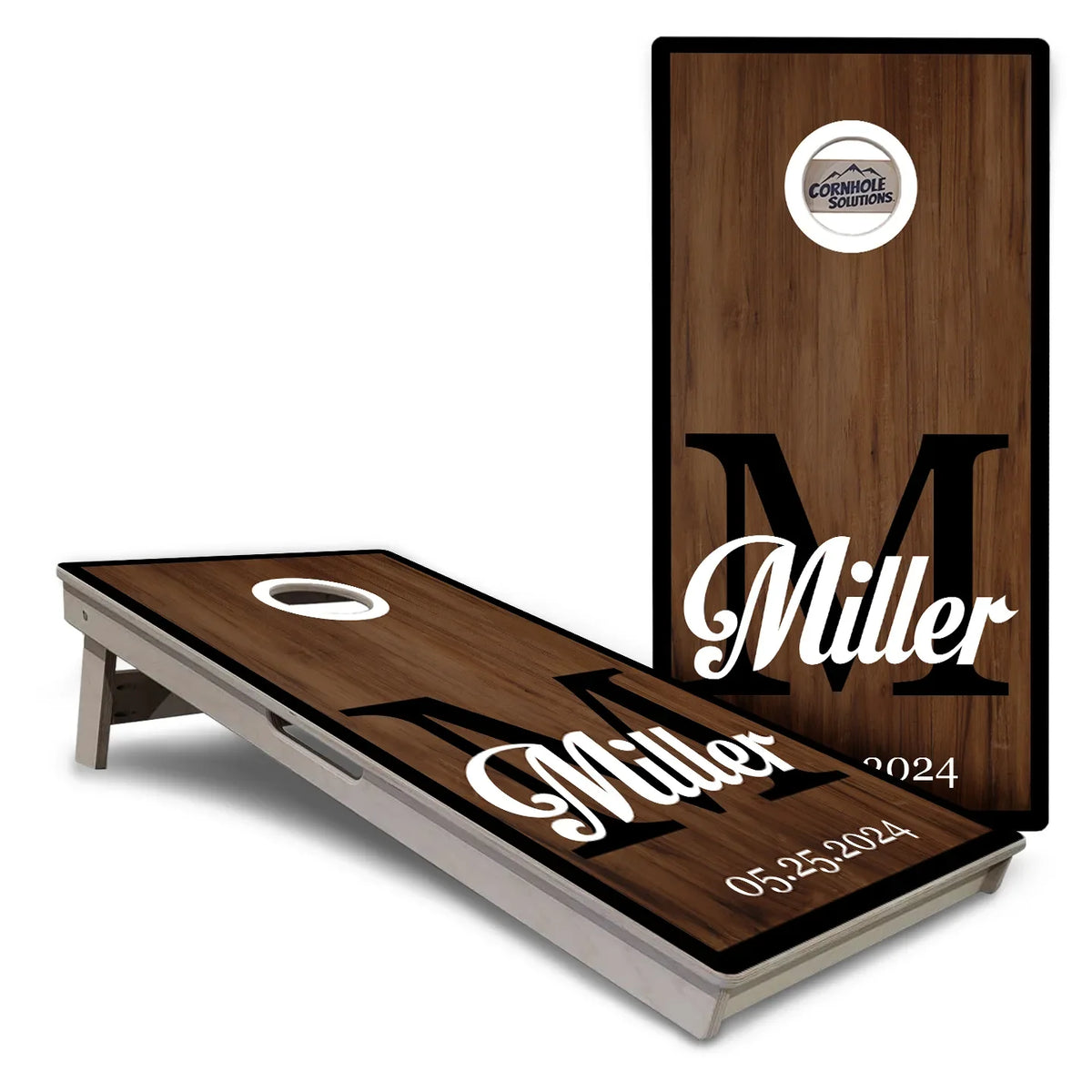Dark Wood Wedding Monogram Cornhole Boards – Tournament Series