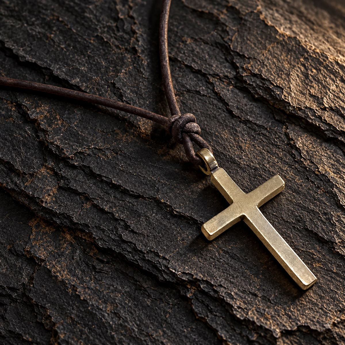 FAITH Classic Cross Necklace - Bronze on Leather Cord