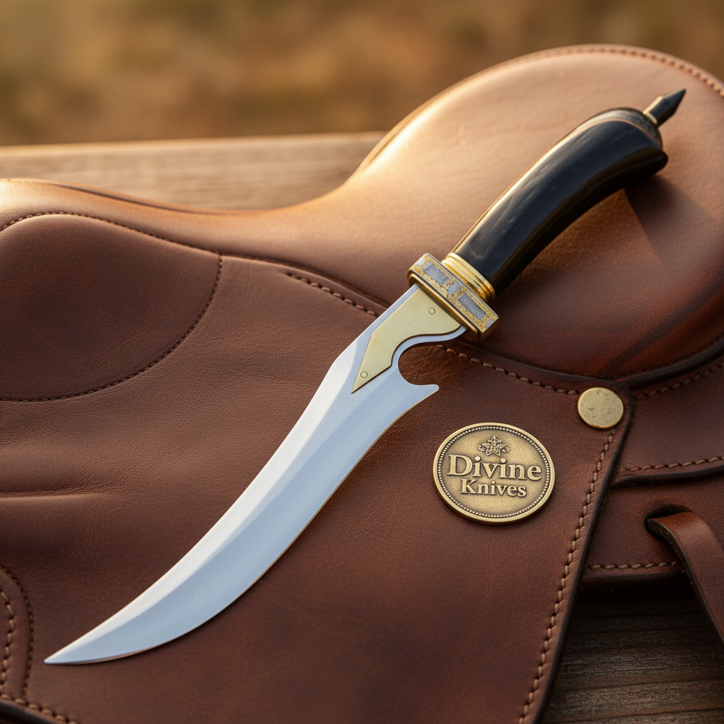 Buffalo Horn Persian Dagger with Mirror Polished Curved Blade and Tooled Black Sheath by Divine Knives — product view 2