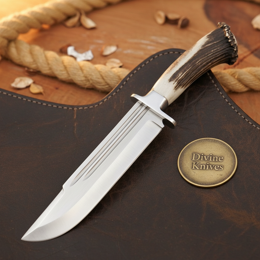 Crown Stag D2 Steel Rambo Bowie with Bold Blade by Divine Knives — product view 1