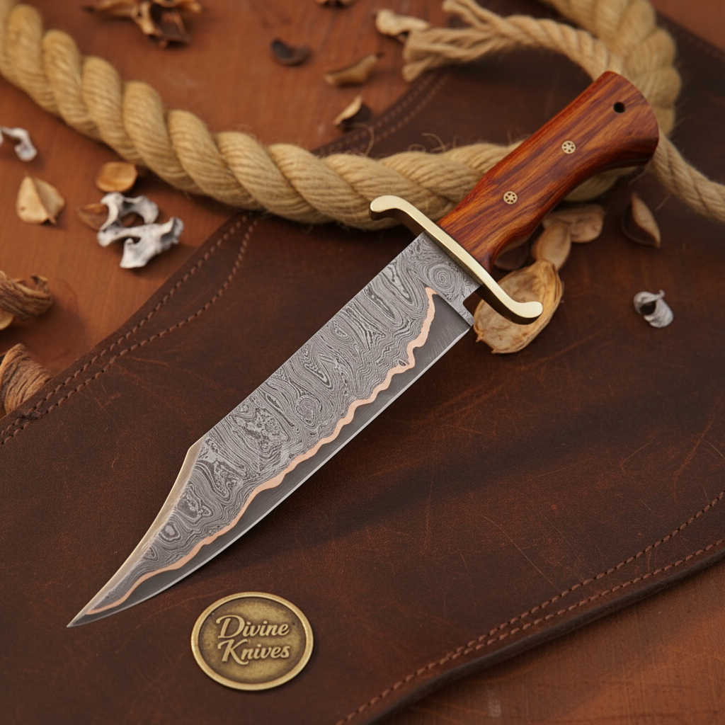 Cu-Mai Damascus Clip Point Bowie Knife for Heavy Field Work by Divine Knives — product view 2