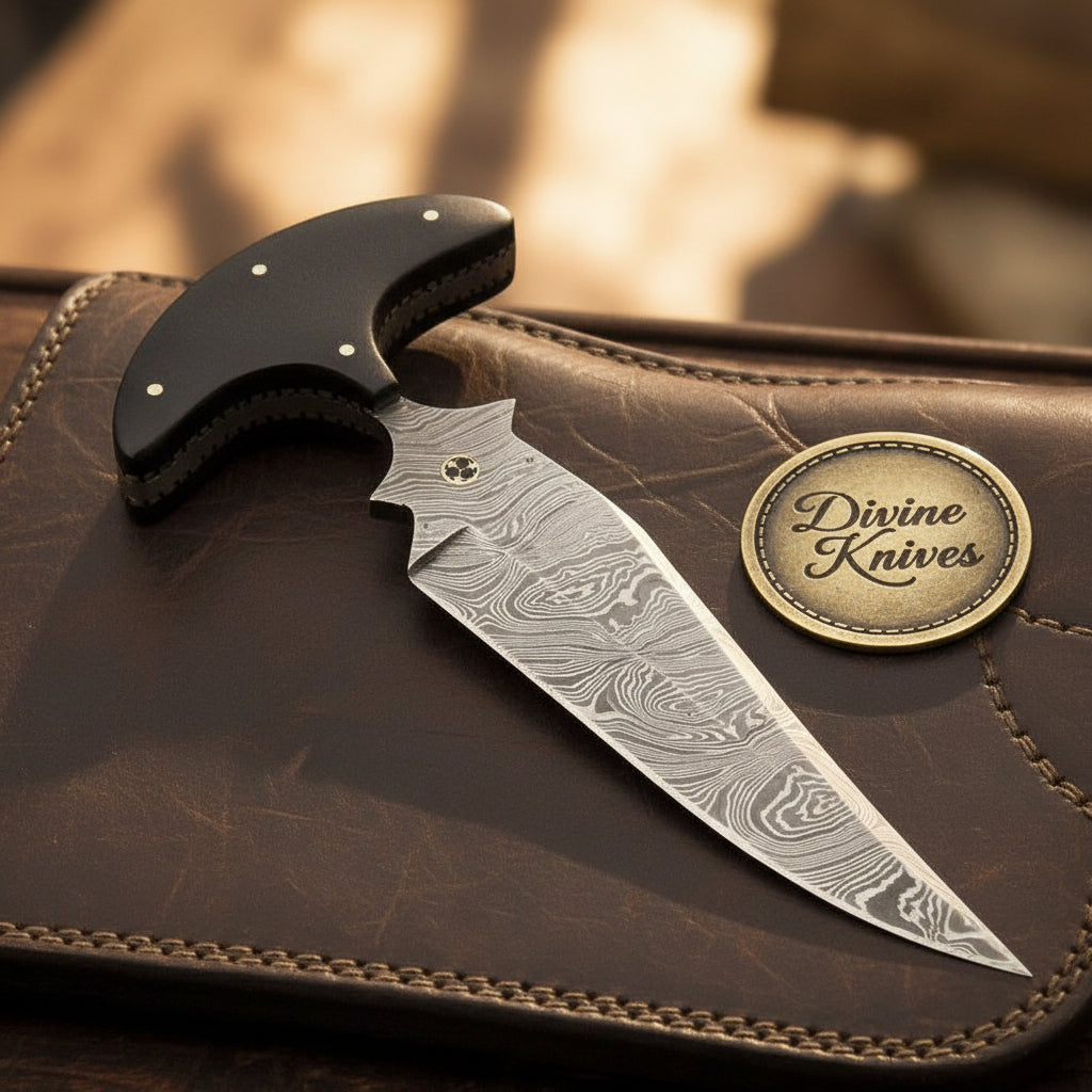 T Handle Push Dagger Knife with Black Horn Grip and Hand Forged Spear Point Blade by Divine Knives — product view 1