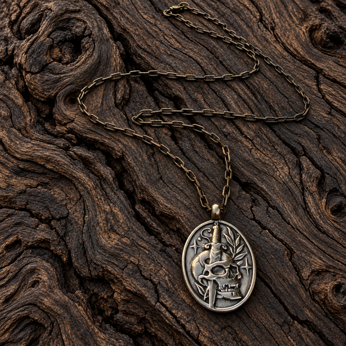 Death to Self Skull & Dagger - Bronze Christian necklace by Forged By Fire - additional view 3