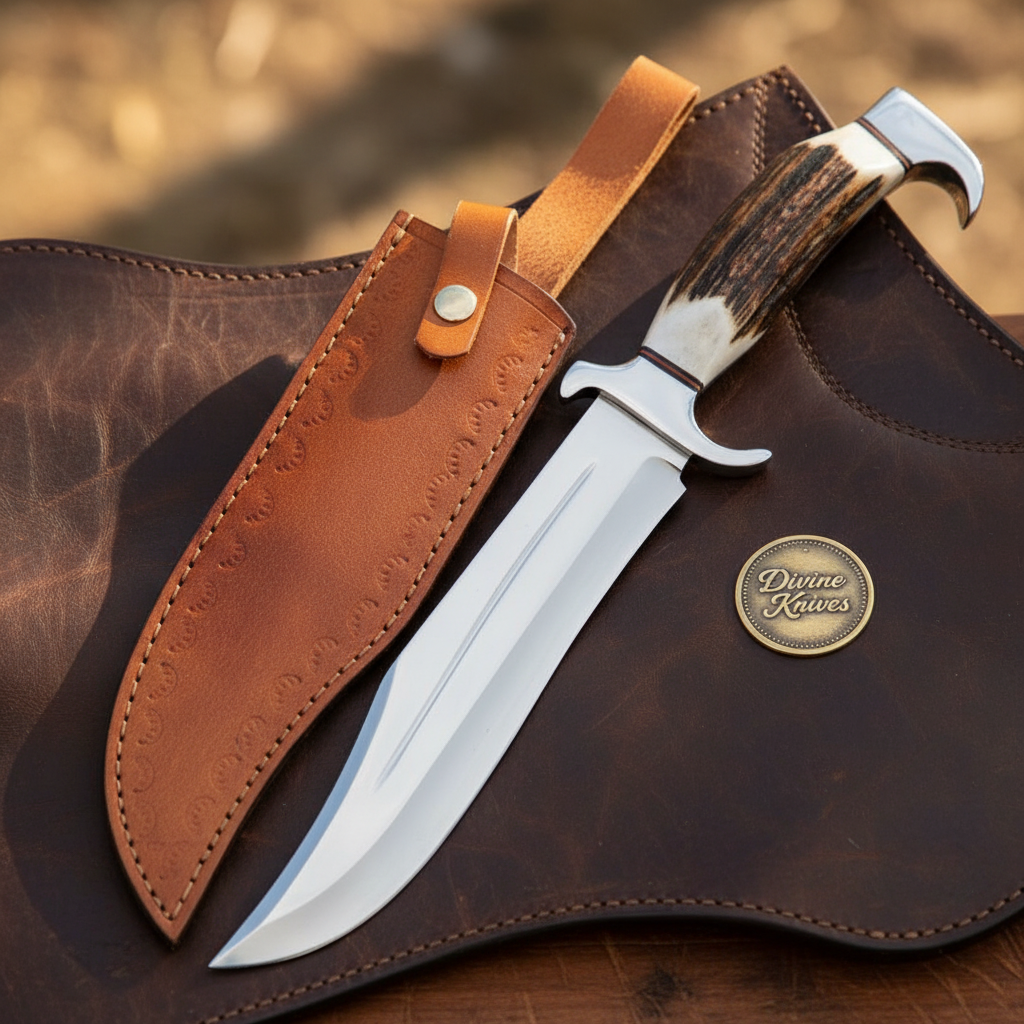 Stag Horn Dundee Bowie Knife with Classic Stag Handle for Field Work by Divine Knives — product view 1