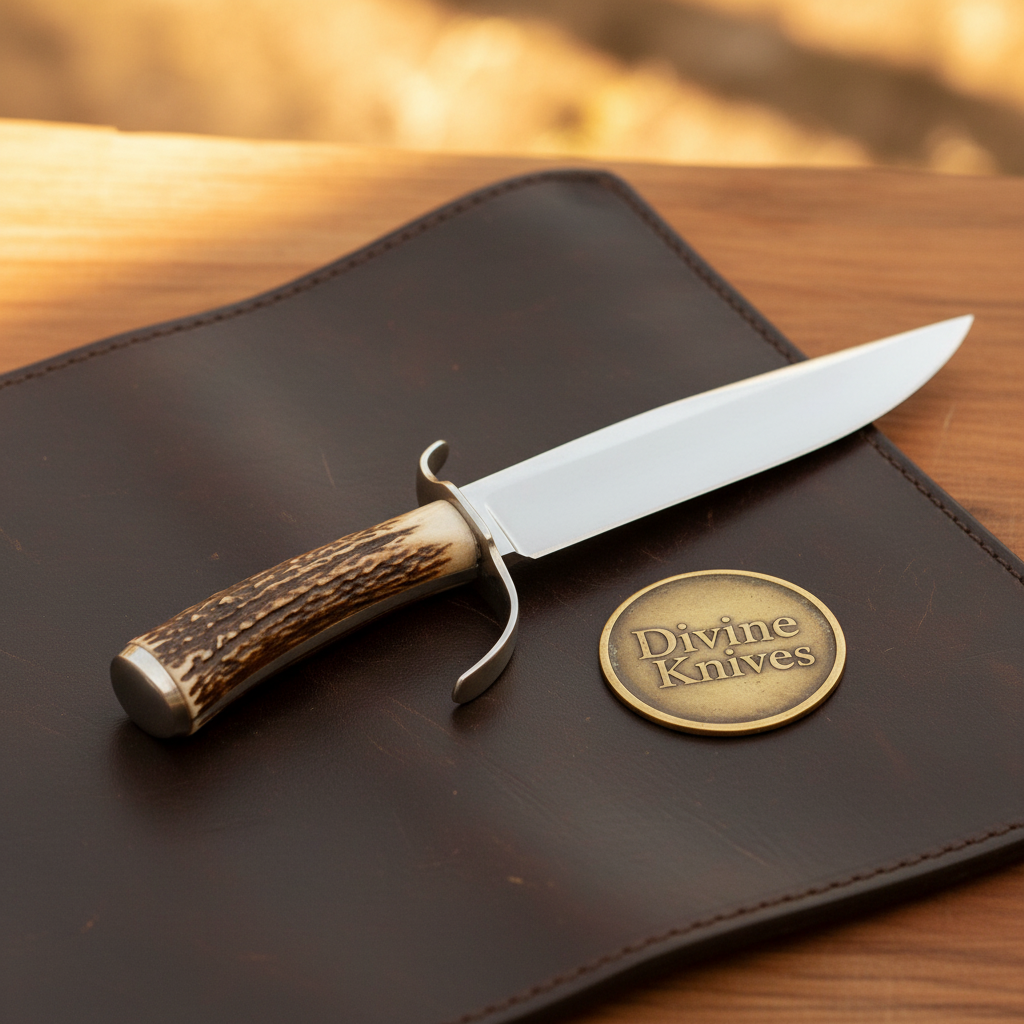 Coffin Antler Straight-Back Bowie with Classic Coffin Handle by Divine Knives — product view 2