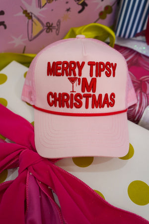 Merry Tipsy I'm Christmas - Pink Trucker Hat by KenzKustomz, view 4
