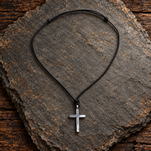 Classic Cross Necklace - Sterling Silver on Leather Cord