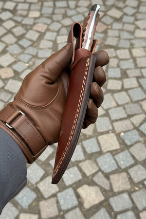 Damascus Hunting Skinner Knife Brown Micarta | Handle and Leather Sheath