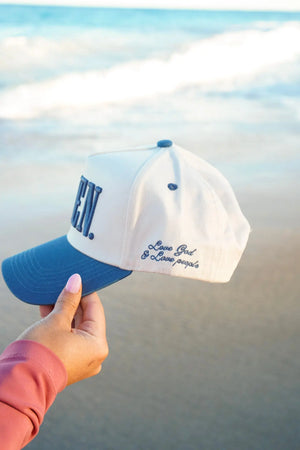 AMEN. - Slate Blue Vintage Trucker Hat by KenzKustomz, Southern lifestyle apparel detail photo 3