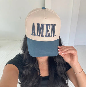 AMEN. - Slate Blue Vintage Trucker Hat by KenzKustomz, Southern lifestyle apparel detail photo 4