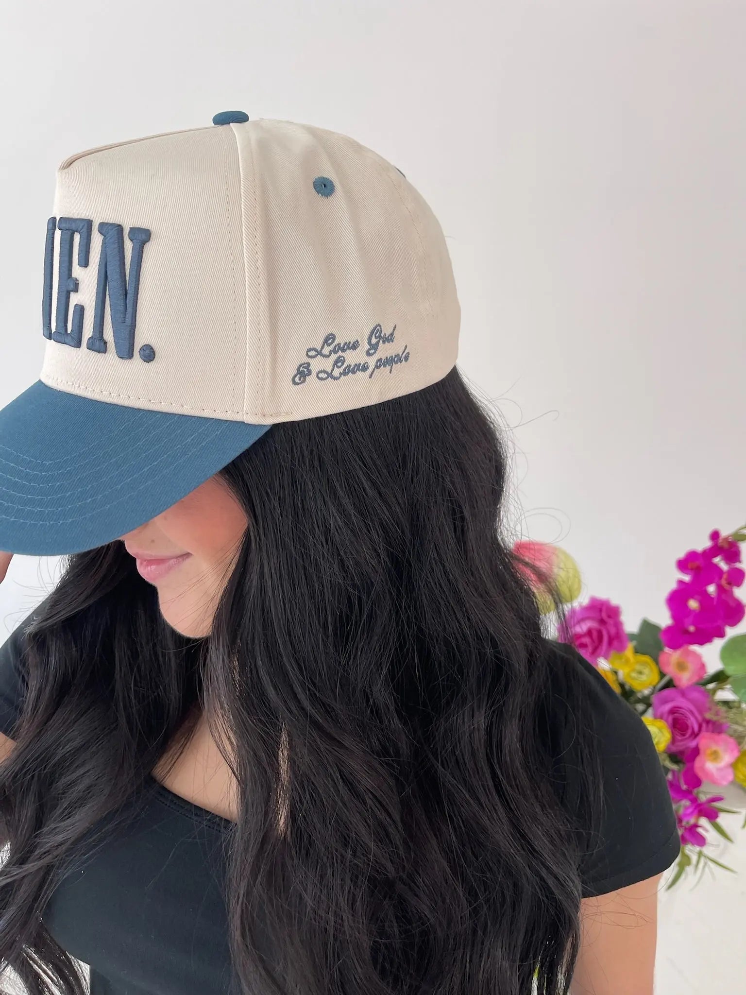 AMEN. - Slate Blue Vintage Trucker Hat by KenzKustomz, Southern lifestyle apparel detail photo 7