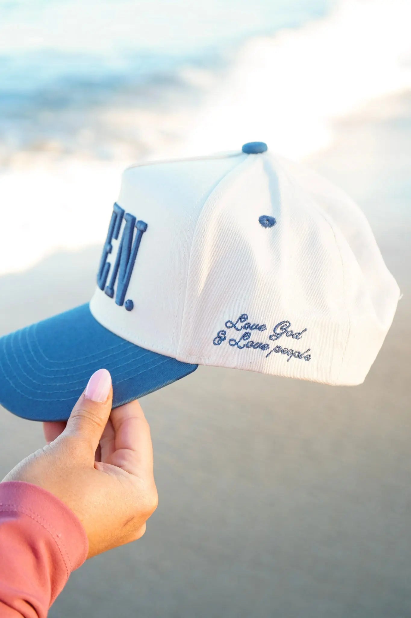 AMEN. - Slate Blue Vintage Trucker Hat by KenzKustomz, Southern lifestyle apparel detail photo 9