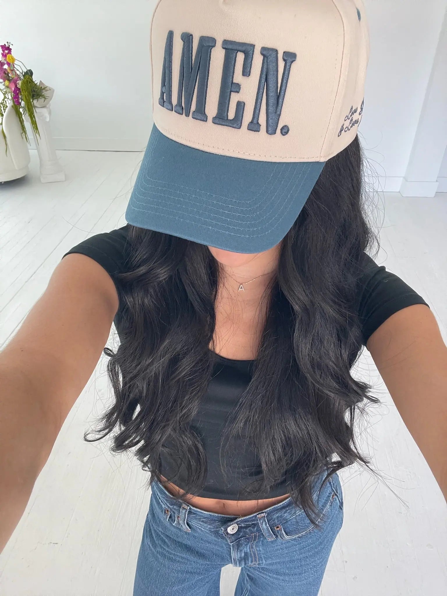AMEN. - Slate Blue Vintage Trucker Hat by KenzKustomz, Southern lifestyle apparel detail photo 12