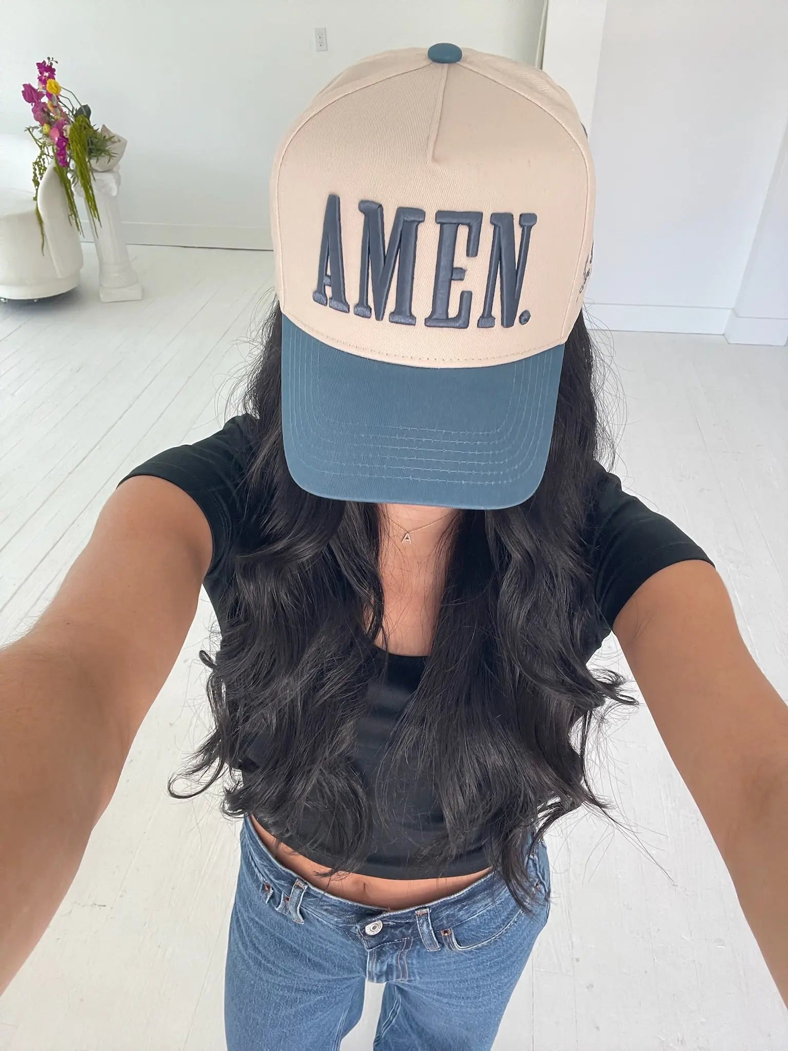 AMEN. - Slate Blue Vintage Trucker Hat by KenzKustomz, Southern lifestyle apparel detail photo 13