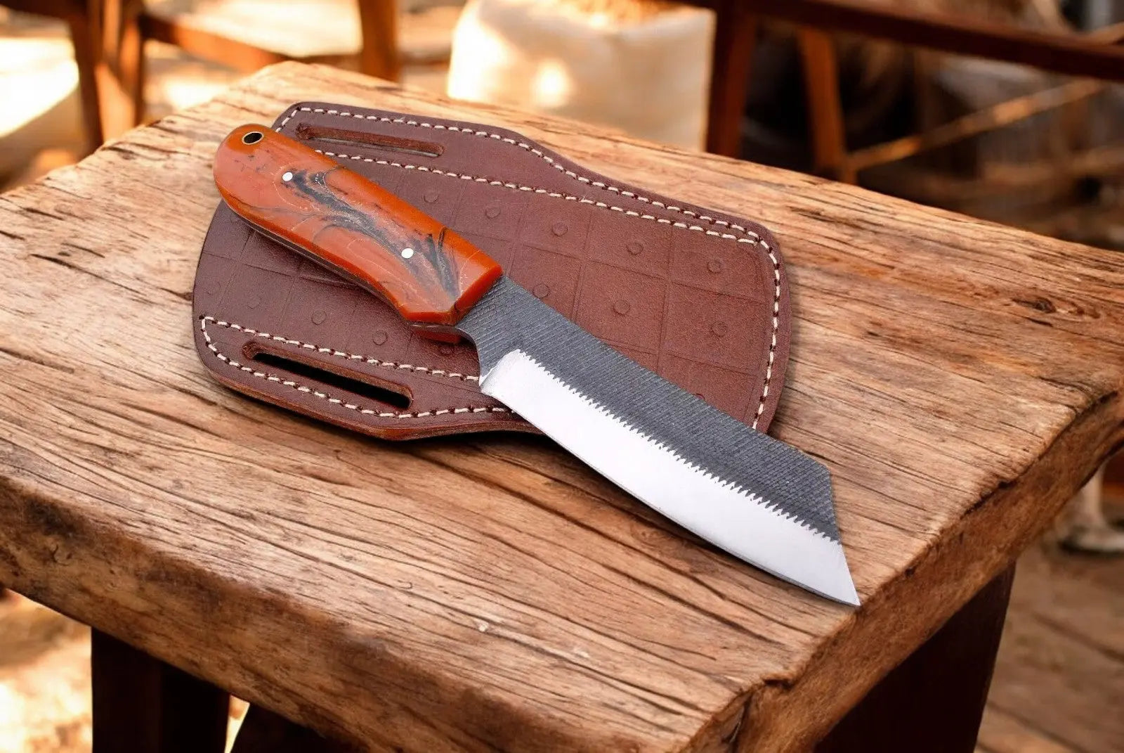 All-Season Cowboy Bull Cutter Knife – 8” Handmade by Damascus Knife Store, Damascus knife main product photo