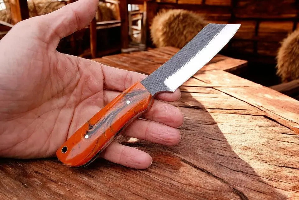 All-Season Cowboy Bull Cutter Knife – 8” Handmade by Damascus Knife Store, Damascus knife detail photo 2