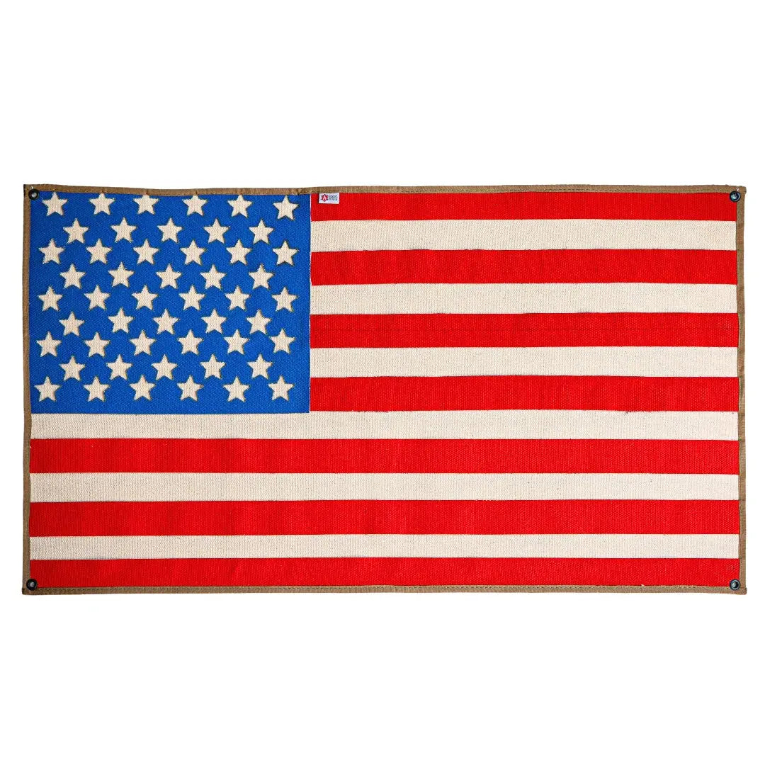 American flag made from recycled fire hose with stars and stripes