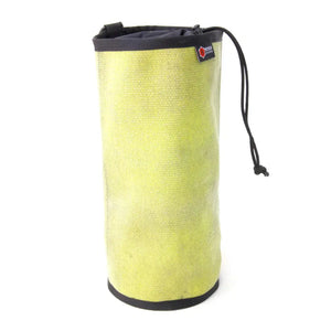 Yellow recycled fire hose ammo and gear bag with black drawstring closure