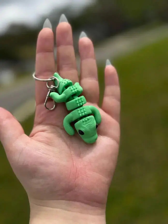 3D Printed Green Alligator Keychain - Mushroom Lady Co. - Handmade Animal Keychains, novelty gift