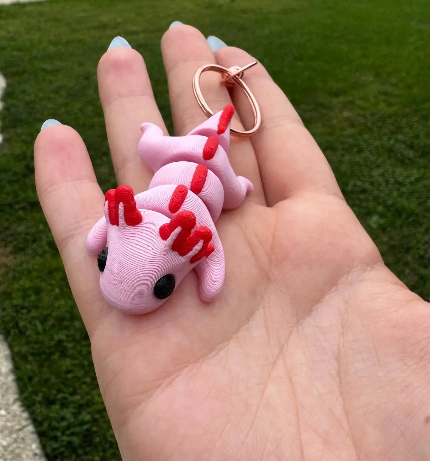 Pink 3D Printed Axolotl Keychain - Mushroom Lady Co. Animal Keychain
