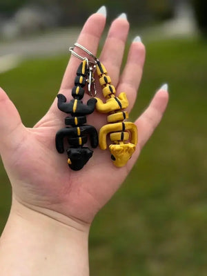 3D Printed Articulated Snake Keychains - Black and Yellow Animal Keychains Gift Idea