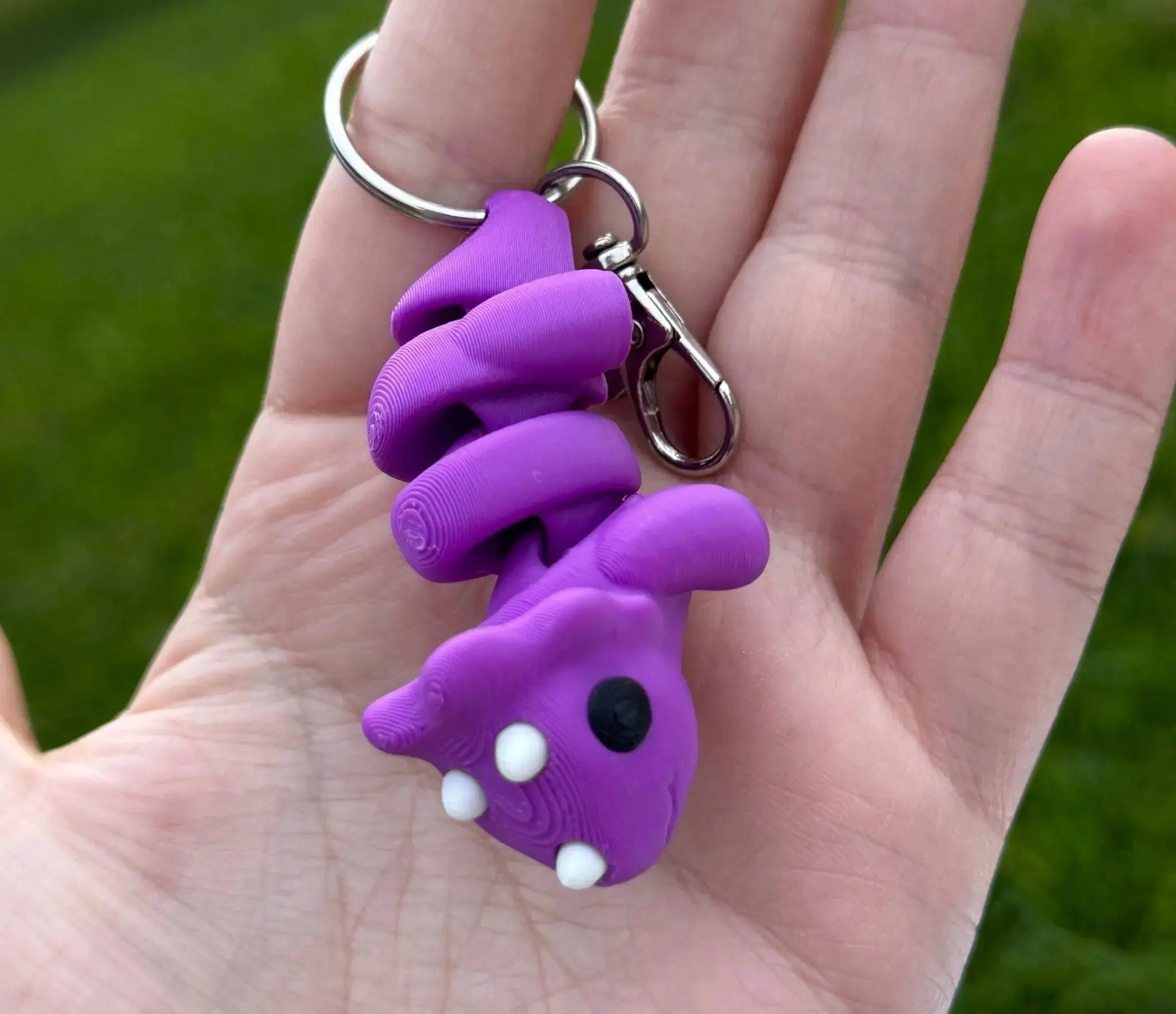 Purple 3D Printed Animal Keychain - Handmade Fantasy Creature with Keyring & Carabiner Clip