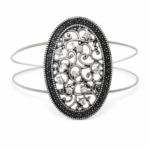 Silver Filigree Oval Guitar String Bracelet by N Harmony Jewelry, handmade jewelry detail photo 3