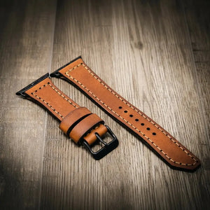 Full grain leather Apple Watch band closeup