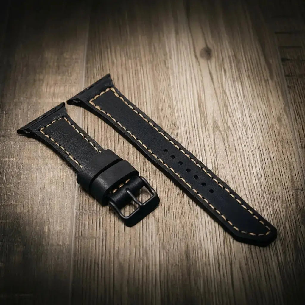 Handmade leather Apple Watch band alternate view