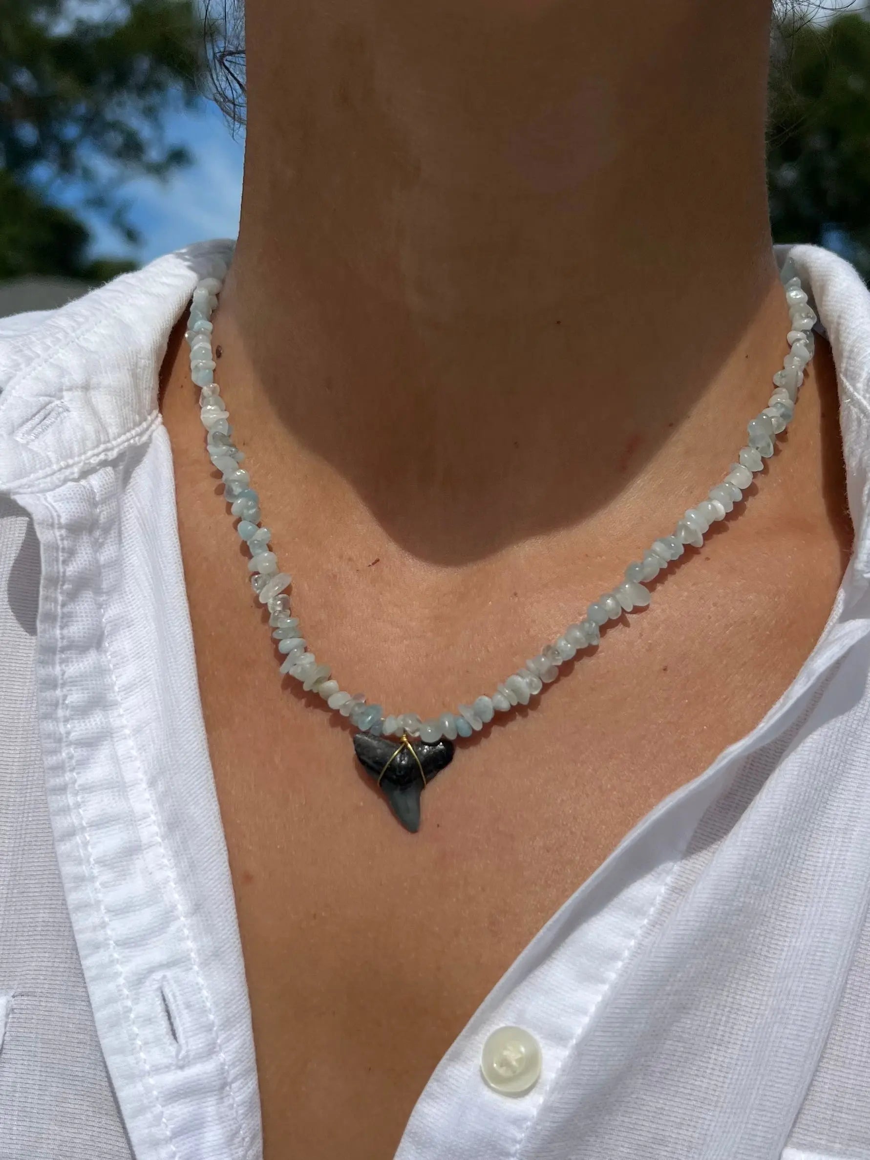 Aquamarine Shark Tooth Necklace HALT