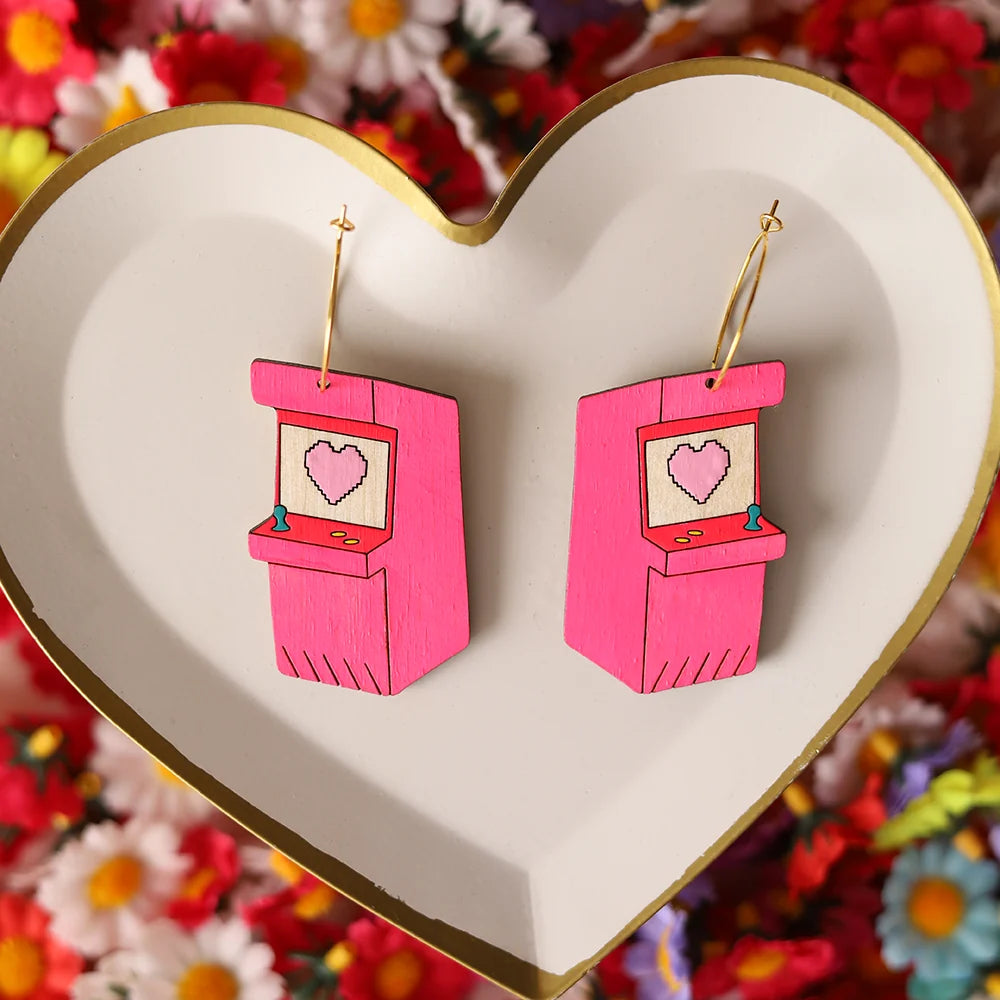 Gamer Arcade Earrings hand painted on lightweight wood by LE CHIC MIAMI