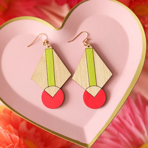 Neon Art Deco Earrings hand painted on lightweight wood by LE CHIC MIAMI