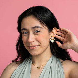 Additional view of Art Deco Pastel Stud Earrings hand painted on lightweight wood by LE CHIC MIAMI